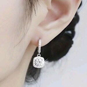 925 Sterling Silver Elegant Square Pendant Drop Earrings